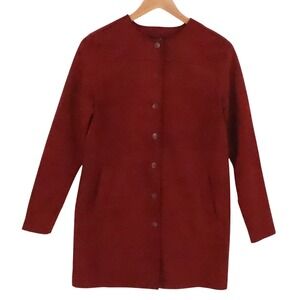Anna Cai Faux Suede Car Coat Womens Size XS Burgundy Snap‎ Closure NWT Pockets